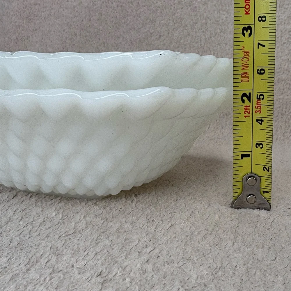 Vintage Milk Glass Square Bowls Set of 2 White Diamond Hobnail Pattern Retro VTG